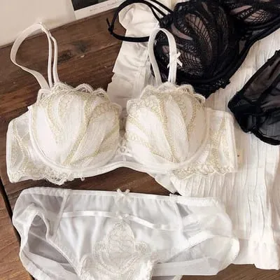 Sexy Embroidery Lace Shell Half Cup Small Breasts Push Up Bra Set Thicken Adjustable Pad Brassiere Panties Girls Underwear — image 10