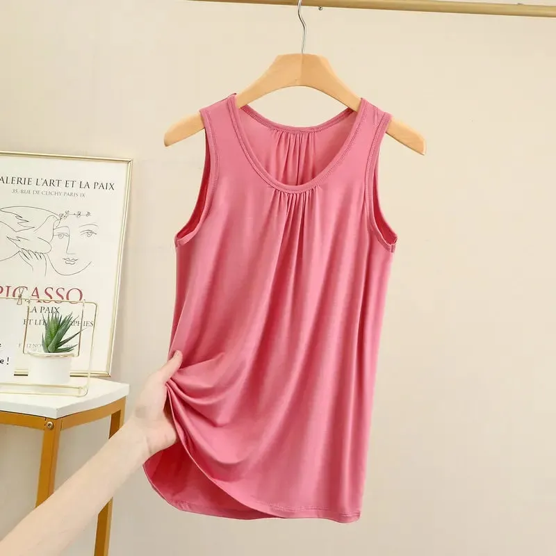 Large size Tank Tops Loose Folds Summer women Modal sleeveless Tshirts Solid color Homewear Top Bottoming Vest XL to 6XL
