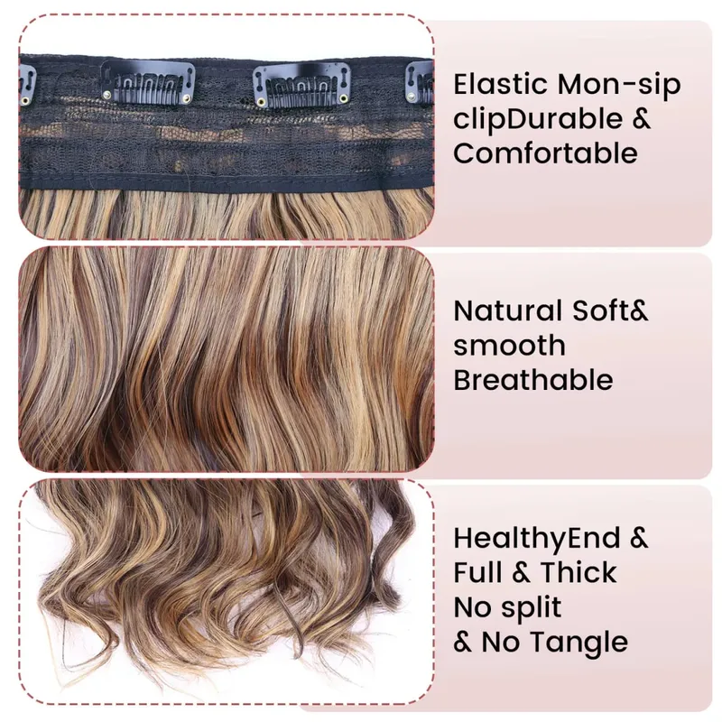 Syntetisk clip in hair extensions 5 clips i ét stykke højtemperatur fiber bølgede hårstykker til kvinder daglig festferie — image 4