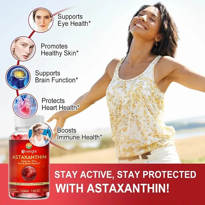 Astaxanthin - Bổ sung chất chống oxy hóa cao cấp 12mg để hỗ trợ sức khỏe hệ thống miễn dịch và khớp da mắt - Không biến đổi gen & không chứa gluten — image 1