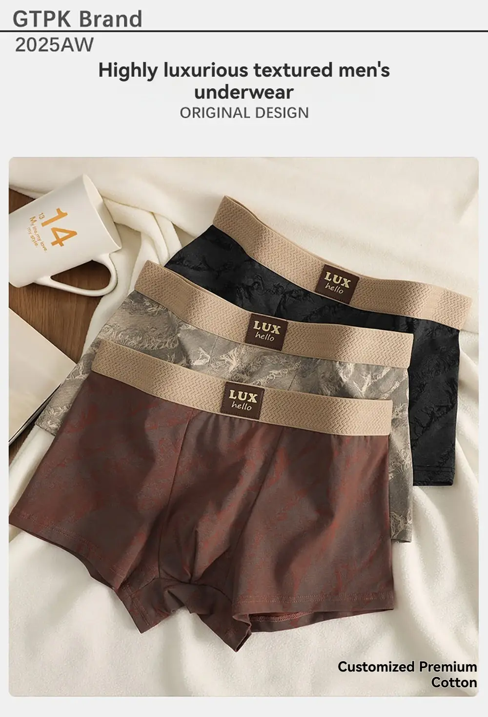 3 stks/pak 100% Katoen Luxe Print Boxers Hombre 3D Mesh Ademend Antibacteriële Pouch Ondergoed Comfortabele Zachte Heren Slipje — image 1