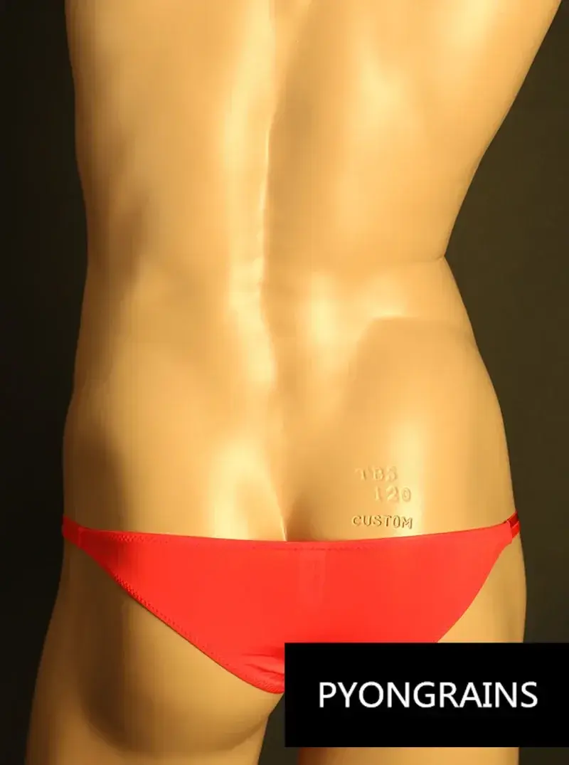 Men Adjustable Metal O-Ring Double Thin Strap Bikini Briefs Low Rise Silky Ice Silk 3D U Convex Pouch Sexy Male Underwear