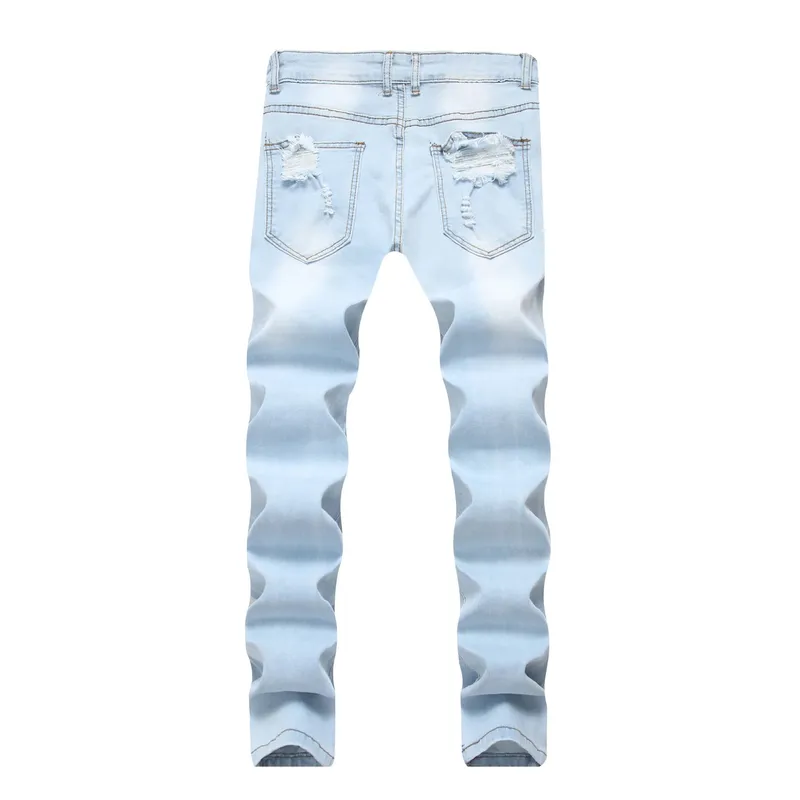 European and American Men's Casual Jeans with Embroidered Roses Fashionable Ripped Slim-fit Stretch Ankle-length Trousers — image 5