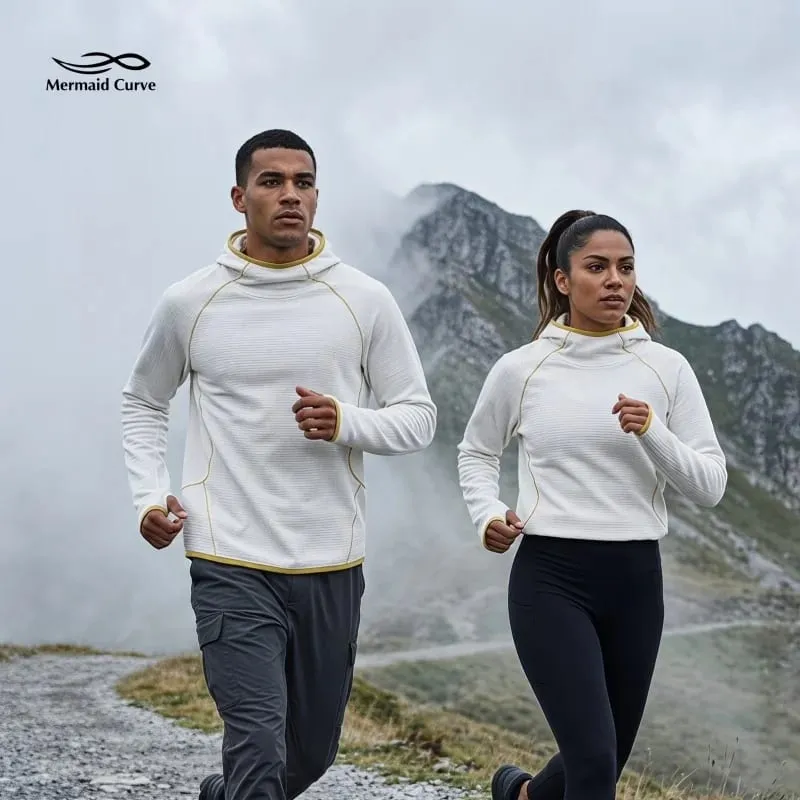 Unisex Grid Fleece Hooded Sweatshirt Thermal Lock Trail Running Tops Men Women Lightweight Breathable Hiking Base Layer