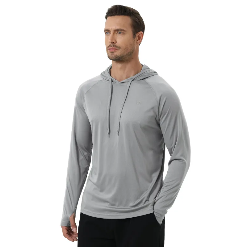 Baju-T Hoodie UPF 50+ Lelaki Musim Panas Lengan Panjang Rash Guard Cepat Kering T-shirt Sukan Luaran Larian Pullover