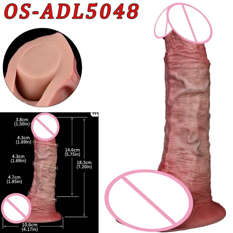Mainan Seks Stimulator Vagina Anal Kepala Ganda Dildo Panjang Realistis 47Cm dengan Pengisap untuk Pasangan Lesbian Alat Dewasa Pria Gay
