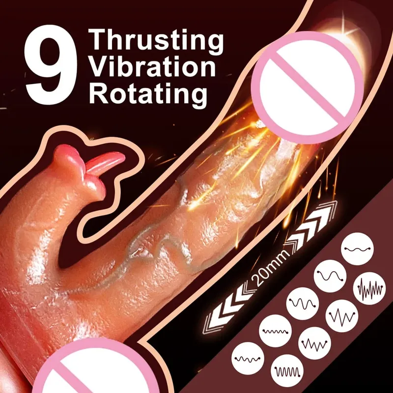 Thrusting Dildo Realistic Dildo Tongue Licking Clitoral Stimulator Sex Toy Vibrator Vagina Anal G-Spot Massager for Women Couple