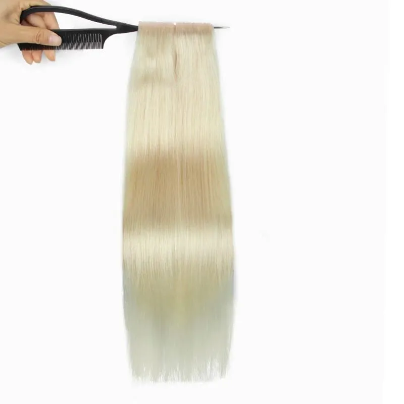 Invisible PU Hair Weft Twin Tabs Human Hair Extensions Brown 10PCS Machine Remy Hair Extensions with Holes Micro Beads Bundles