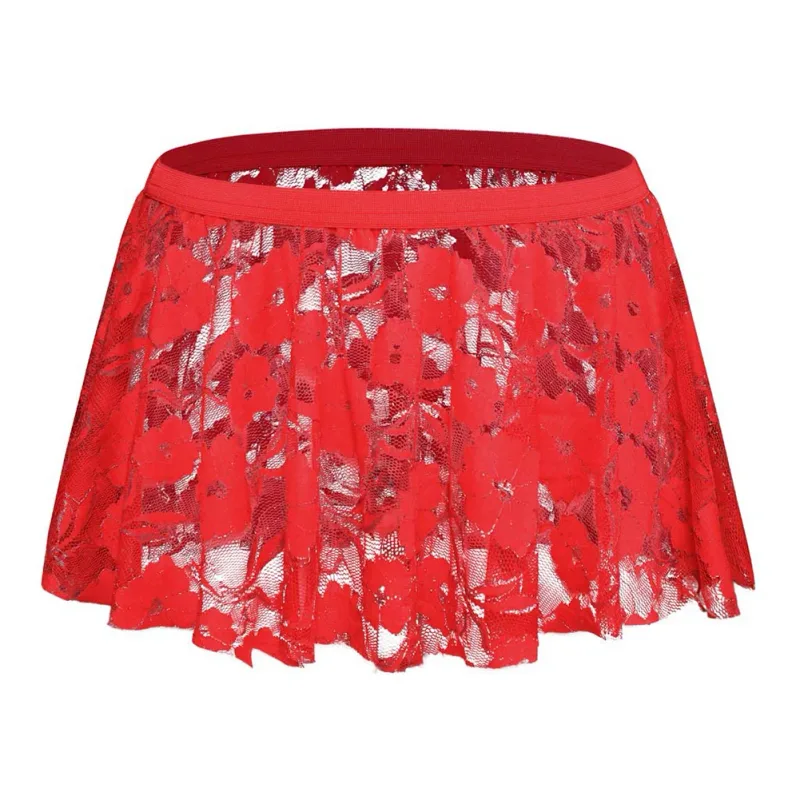Men Solid Lace Skirt Mesh See Through For Lingerie Low For Rise Pleated Skirts Floral Pattern See‑through Male Daily Bottom — image 10