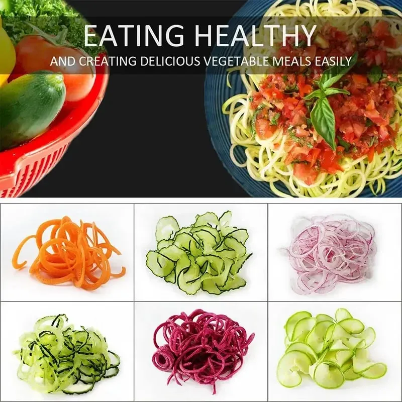 Vegetable Spiralizer 4-IN-1 Rotating Blade Veggie Spiralizer Zucchini Noodle Maker with Suction Cup Vegetable Cutter Slicer — image 6