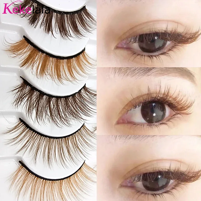 5Pairs Mix Brown Eyelashes Coffee Color Fake Lashes Blonde False Colored Eye Lash Extension Long Natural Faux Mink Cils — image 3