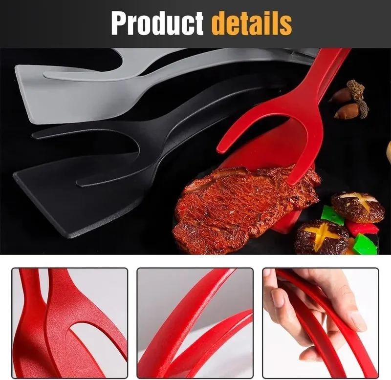 2025 Egg Flipper Spatula 2 in 1 Grip and Flip Spatula Tongs Silicone Egg Flipper Tool Fish French Toast Tongs Non-Stick Cooking — image 4