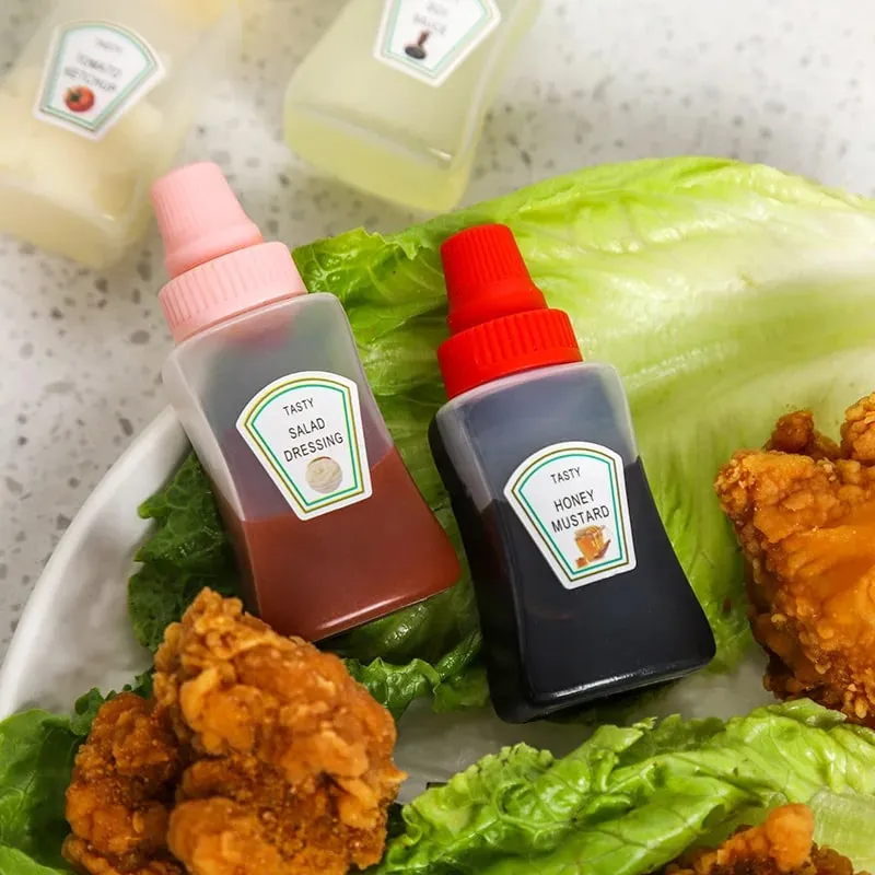 4pcs/set 25ML Mini Tomato Ketchup Bottle Honey Mustard Portable Small Sauce Container Salad Dressing Container Pantry Containers — image 3