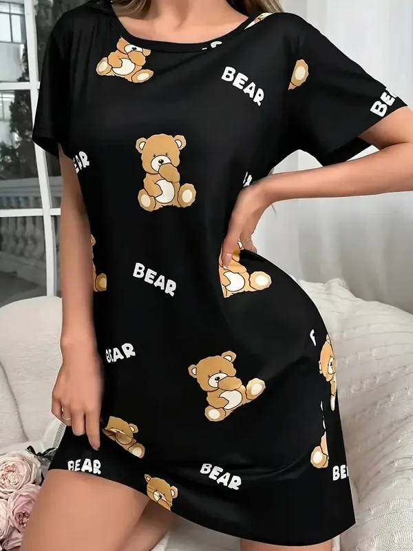 Women's Spring/Summer Fashion Bear Print Mid-Length Dress - Suitable for Daily Wear — image 3