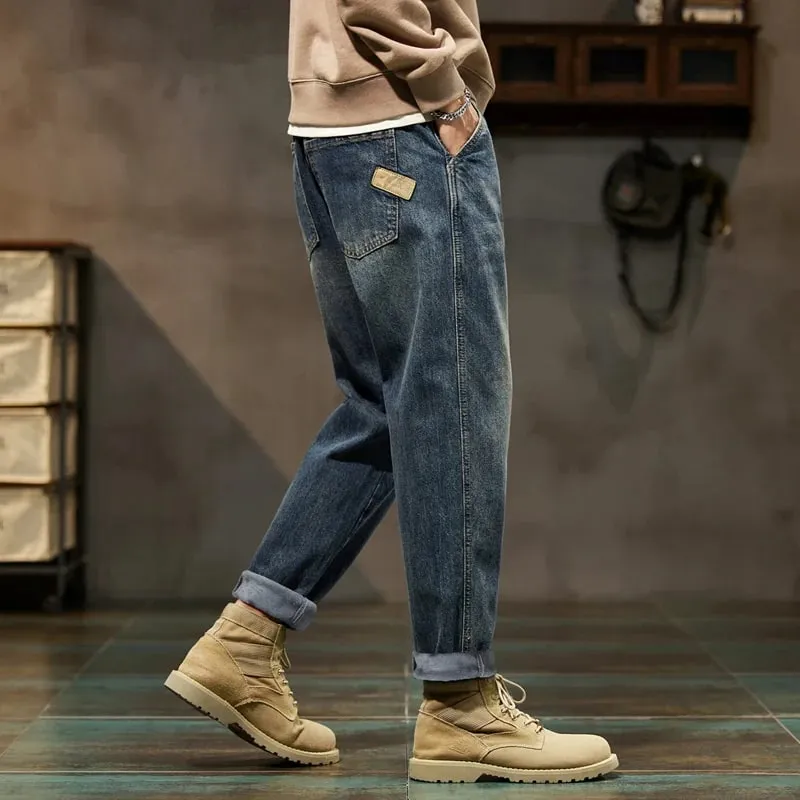 2026 Cargo Jeans Men Harem Pants Loose Baggy Pants Blue Patched Fashion Designer Pockets Trousers Oversized Tapered Streetwear — image 2