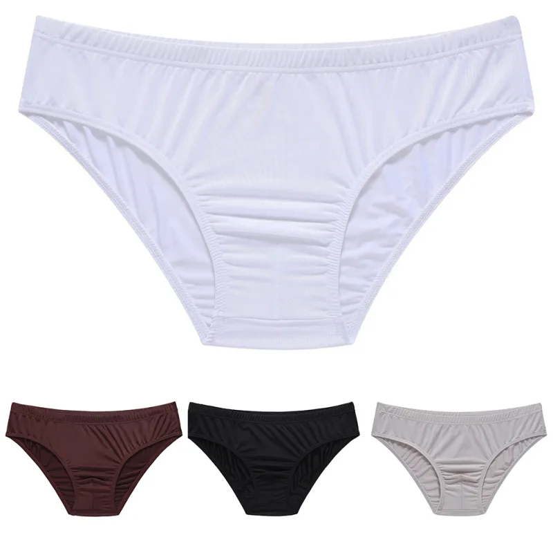 Novos homens sexy de seda gelo leve cintura baixa cuecas cuecas respiráveis ​​sem costura casual u convexo bolsa cuecas masculinas
