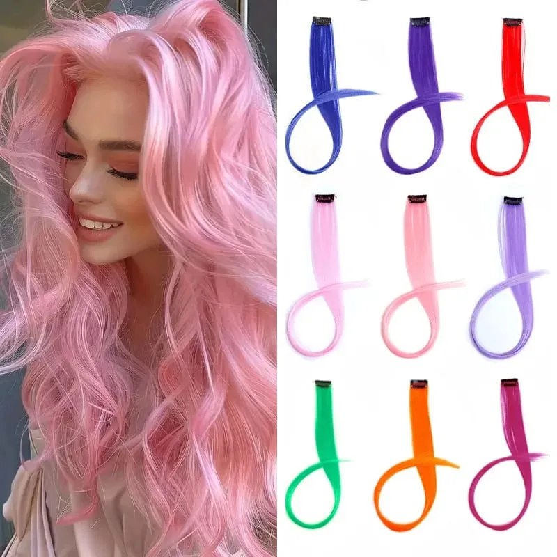 22Inch Synthetic Long Straight Clip In Hair Extensions High Temperature Hairpieces Rainbow Colors Hair Accessories for Women — image 2