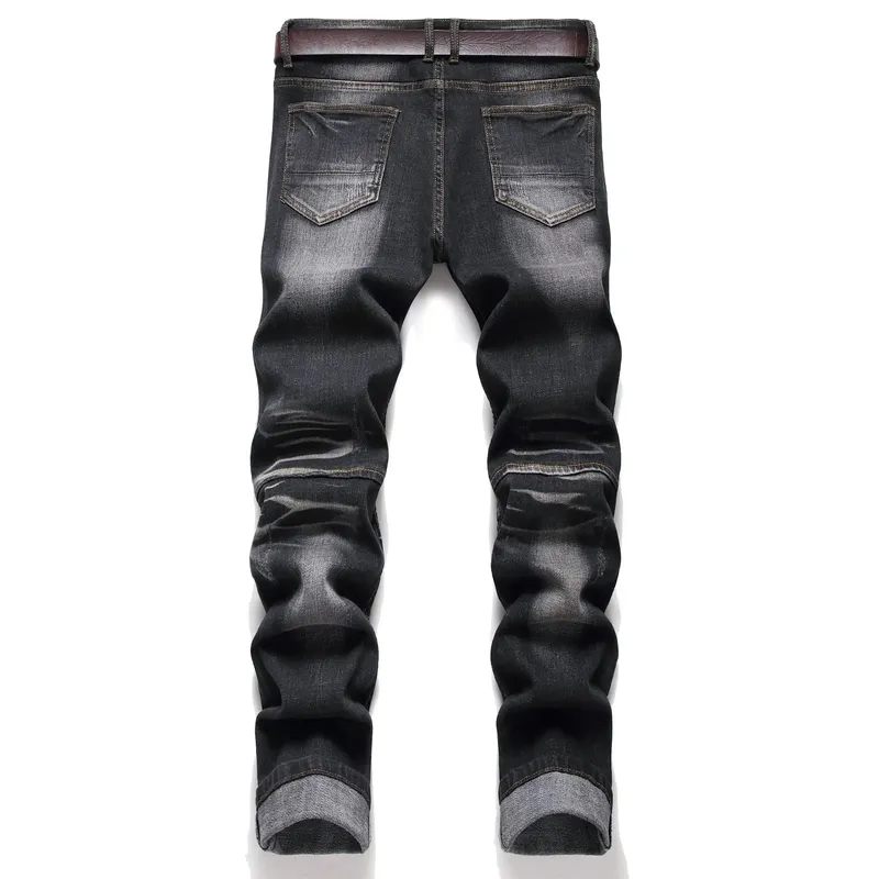 Jeans Men Vintage Distressed Pencil Pants Mid Waist Zipper Pockets Slim Ankle Length Trousers Straight Denims 2024 Streetwear — image 3