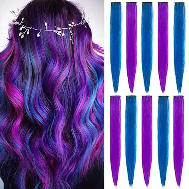 10 PCS Highlights Clip-in Synthetic Hair Extensions Hair Accessories Hairpiece for Girls Women Party Favor Cosplay Gift 22 Inch — image 13