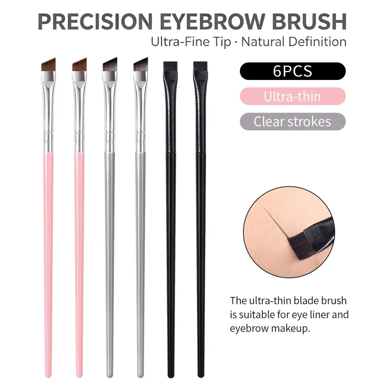6 stuks ultradunne wenkbrauwborstelset Precisie schuine eyelinerborstels voor wenkbrauwvoering Detail oogmake-up cosmetische schoonheid