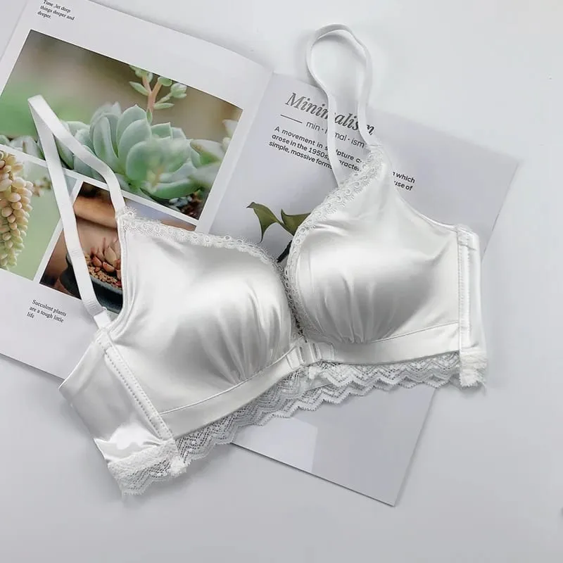 Front Closure Push Up Bra Set - Women's Small Bust Lace Underwire Lingerie | Pull Up Lift Sexy Thin Beauty Back Bralette