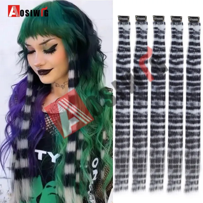 5PC Synthetic Feather Hair Extensions With Clips Heat Resistant Straight Hair Extensions Color Colored Black Hair Clip Womens 8G — image 13