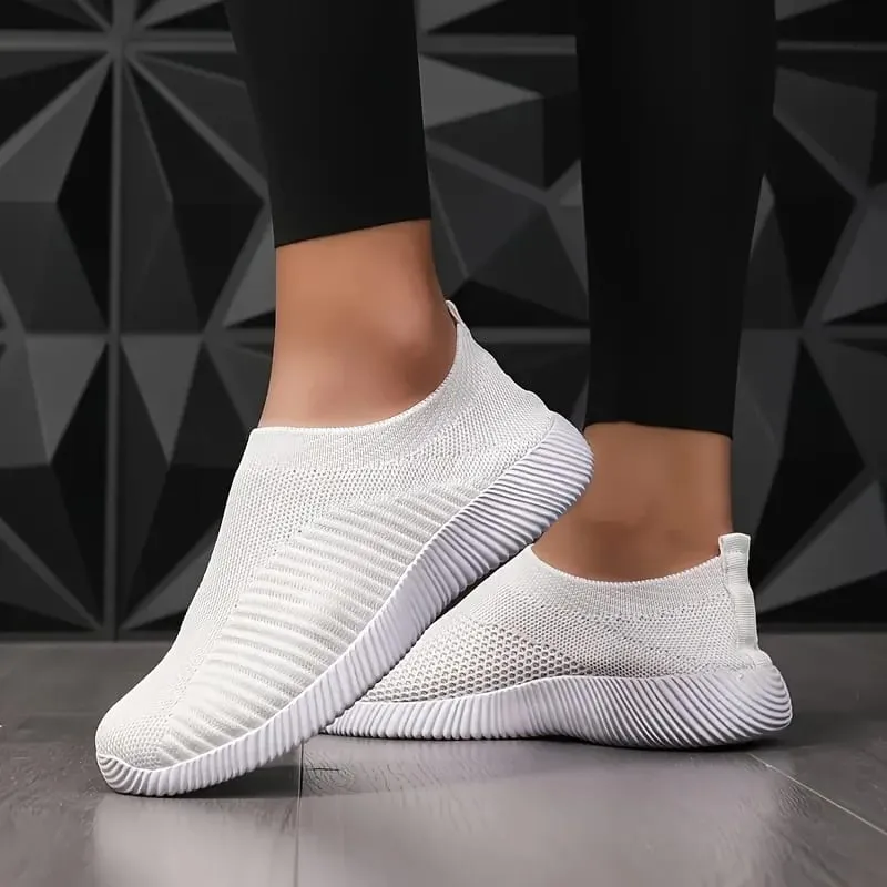 Chaussures pour femmes léger respirant maille sans lacet baskets noir blanc Sport course pour décontracté fête mode dames chaussures — image 3