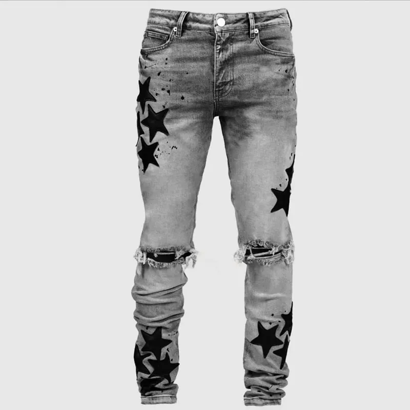 Kakan - New Men's Blue Slim Fit Patch Jeans Y2k Printed Design Long Jeans Jeans Man Brand — image 12