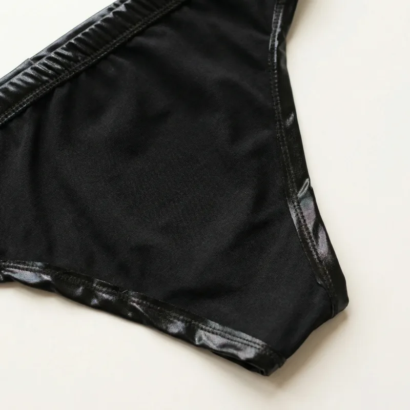 Pantaloni a triangolo in pelle PU da uomo 1 pezzo, intimo sexy a triangolo cavo con cavallo, fitness da boxe, novità per adulti, regalo dolce — image 5