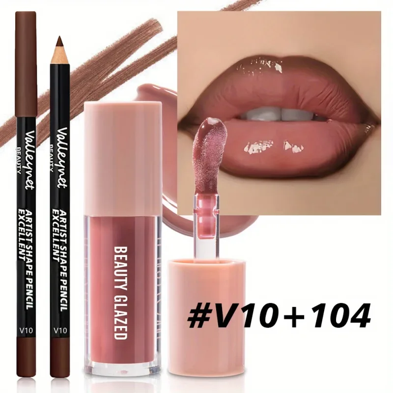 2pcs/set Velvet Texture Lip Makeup Set - Lip Liner - Lip Glaze - Waterproof Long-lasting Matte Effect Red Brown Create Moistu — image 3