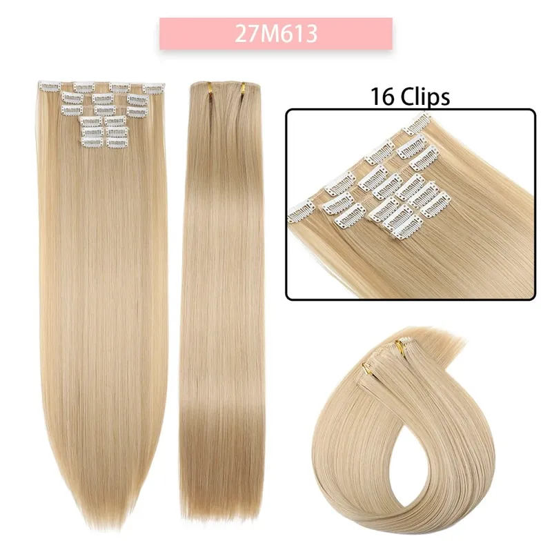 24Inchs 16 Clips in Synthetic Hair Extensions Long Straight Hairstyle Synthetic brown Black Hairpieces Heat Resistant False Hair — image 21
