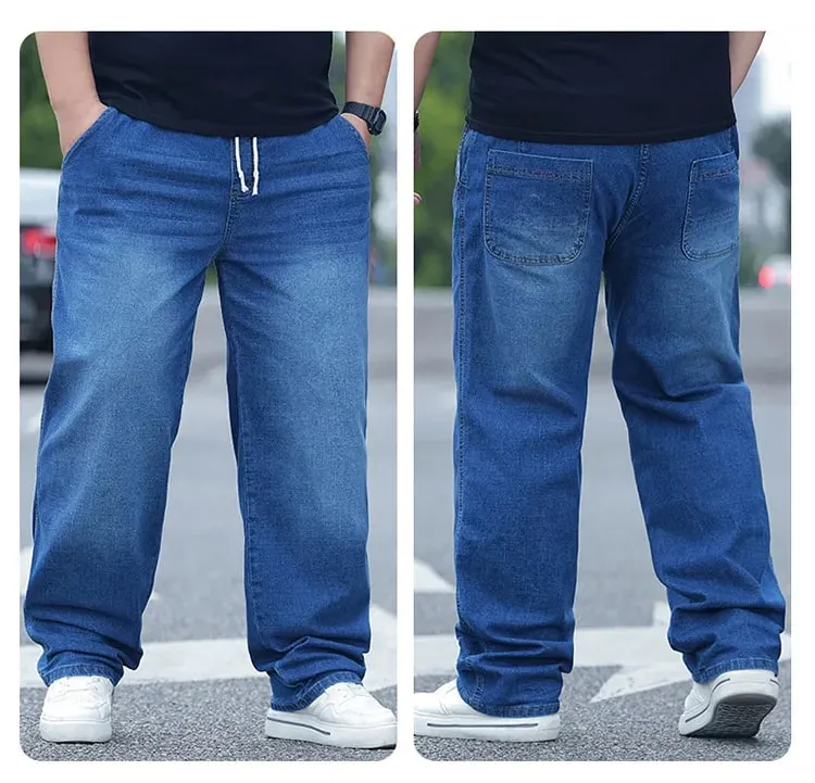 8XL Oversized Jeans For Men Elastic Waist Loose Fit Comfortable Denim Pants Plus Size 150KG Casual Streetwear Trousers New