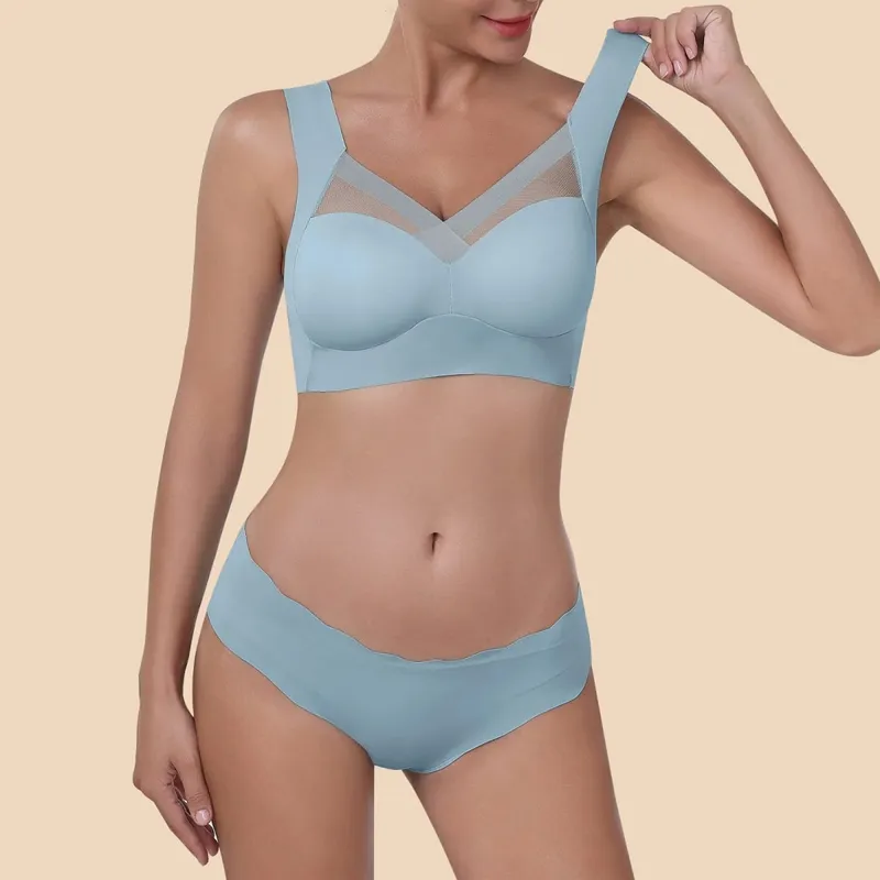 Set di biancheria intima senza cuciture da donna Set di t-shirt di bellezza con retro sottile in seta di ghiaccio senza fili e set di slip lisci. Abiti di lingerie in tinta unita — image 8