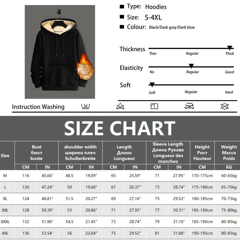 Winter Lambswool Hoodies Thicken Warm Windproof Sweatshirts Print Hooded Pullover Loose Men Women Winter Hoodies Black — image 16