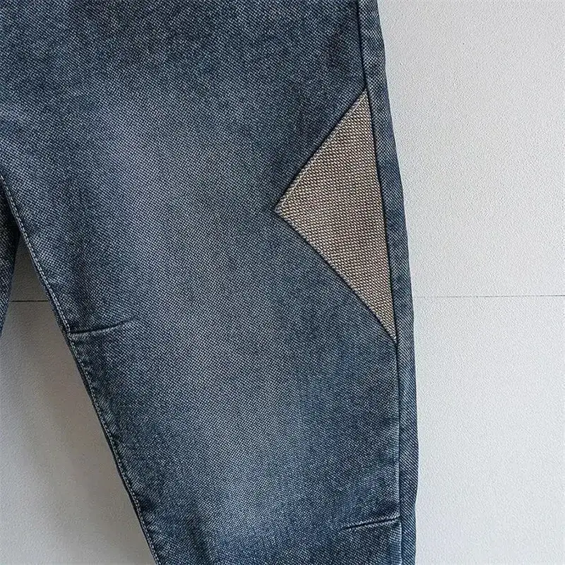 Loose Elastic Waist Denim Jeans Spring Autumn Spliced Harem Pants Men's Casual Pants 2024 Korean New Stretch Baggy Cargo Jeans — image 5