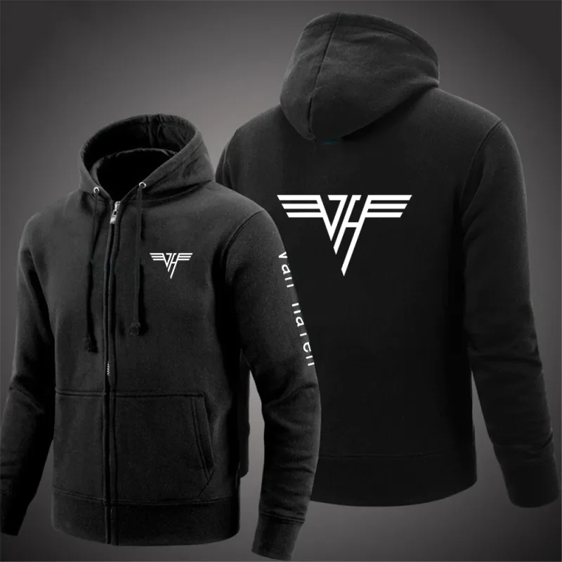 2024 Spring Autumn Van Halen Logo Printing Solid Color Classic Hooded Hoodies Men's Trendy Sports Casual Long Sleeve Loose Coat — image 2