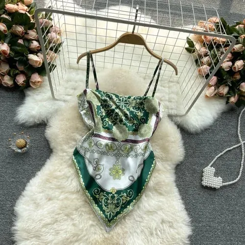 Women Sexy Backless asymmetrical lace-up Camis Print Tank Top Chic One-piece Corset Bustier Summer Beach vacation Crop Top — image 18