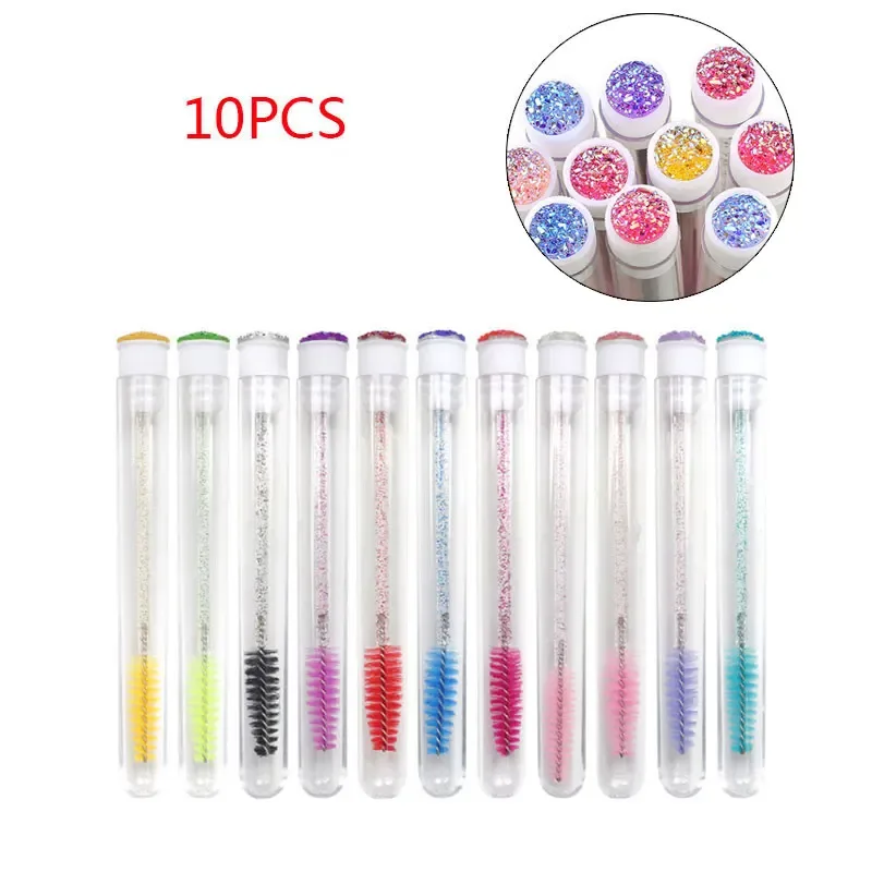 10Pcs Reusable Eyelash Brush Mascara Wands for Eyelash Extension Makeup Brushes Crystal Micro Drill Separate Tube