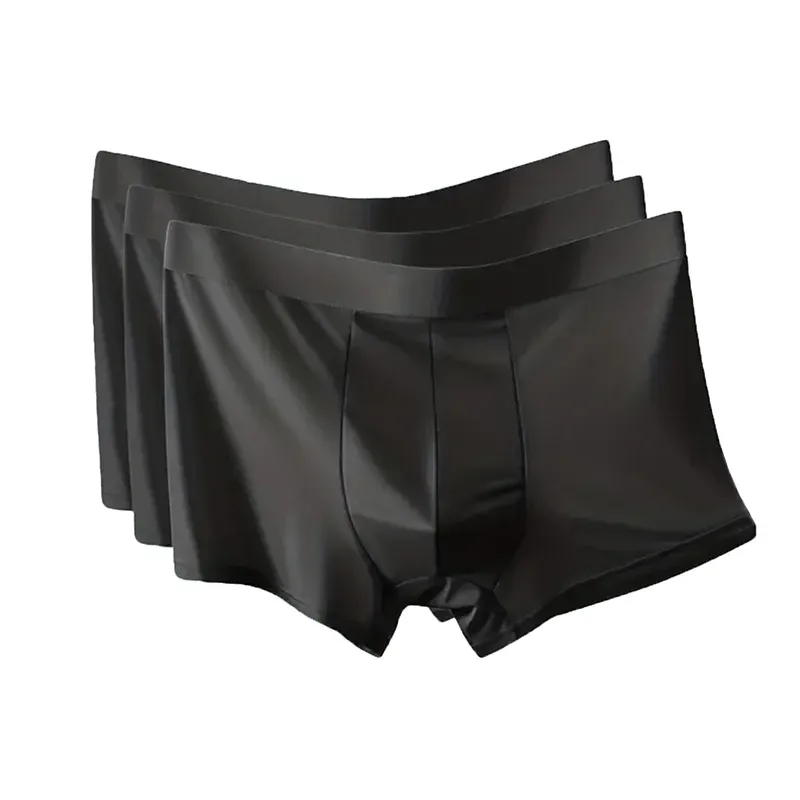 Ensemble 3 pièces de pantalons à jambes plates pour hommes, en soie glacée respirante noire Pure, pantalons à jambes carrées confortables, décontractés et sportifs pour hommes
