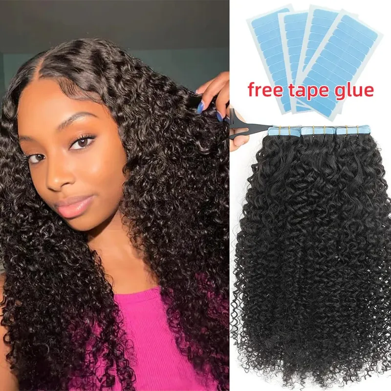 Afro Kinky Curly Tape In Human Hair Extensions for Black Women Tape Ins Hair Extension Real Human Hair Tape on For Salon 20pcs