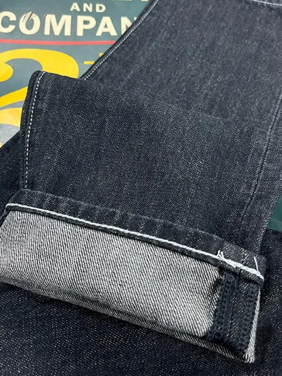 100% Cotton Back Paris buckle Spring Black Straight Jeans for Men American Retro Style Casual Japanese Slim Tapered Long Pants — image 5