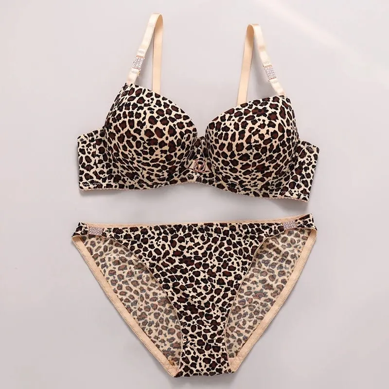 DaiNaFang Two Piece Lace Bra Sets For Women Leopard Print Beautiful Design Underwear Rhinestone Female Lingerie