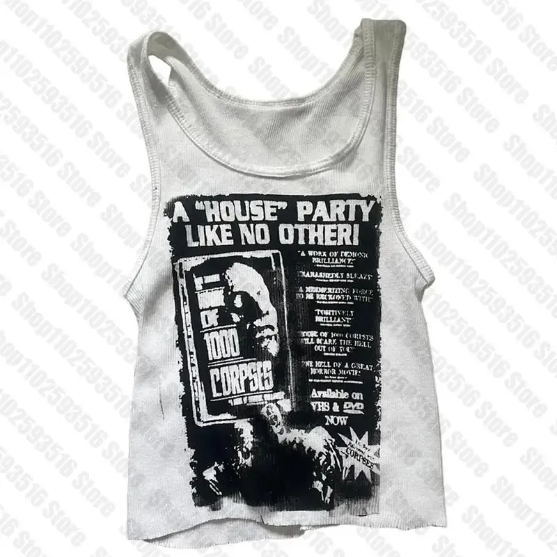 2023 portrait graphics Print Crop Top Women Sleeveless Off Shoulder Vintage Fashion T Shirts 90s Y2K Sexy Casual Tank Tops emo — image 3
