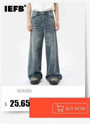American Style Wide Leg Men's Jeans Trendy Loose Floor Silhouette Straight Denim Pants Solid Color Male Trousers 9W2260 — image 8