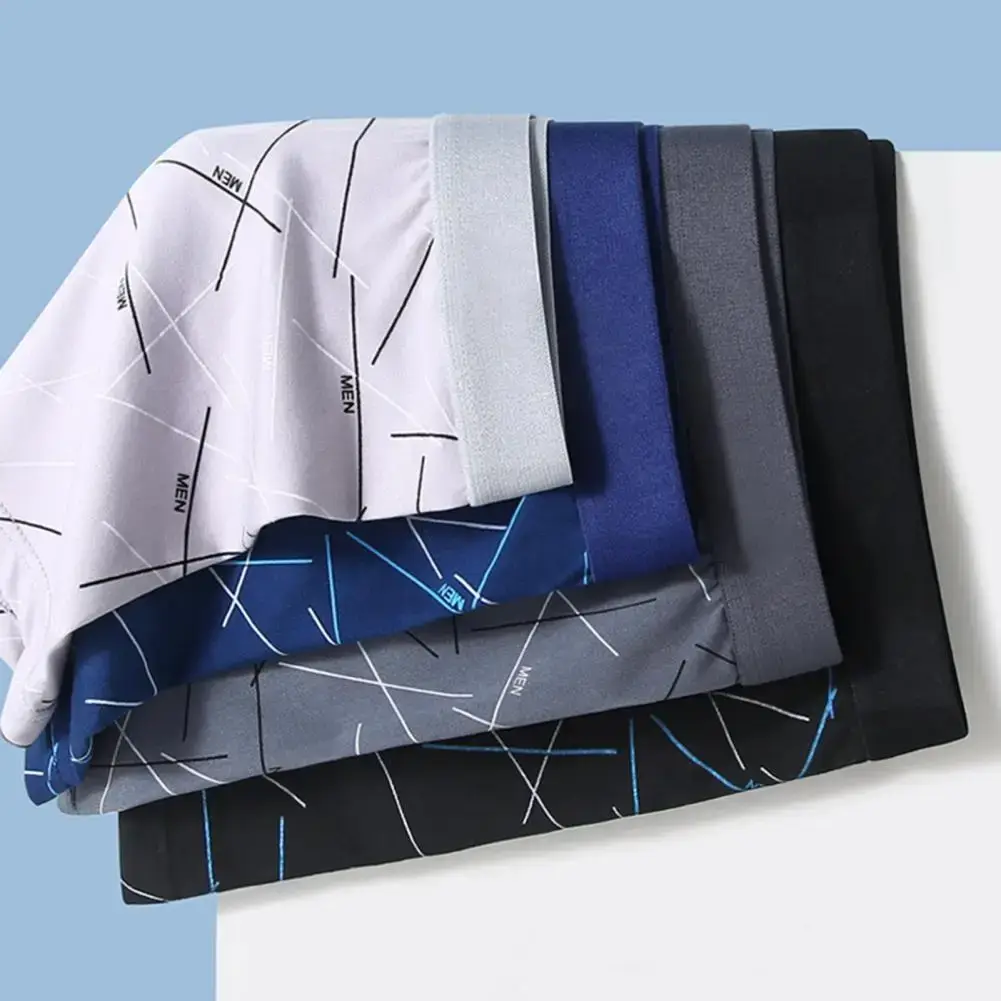 Calzoncillos de hombre, ropa interior elástica, cintura media, estampado de letras a rayas, suave, transpirable, sin costuras, convexo en U, calzoncillos de secado rápido para hombre
