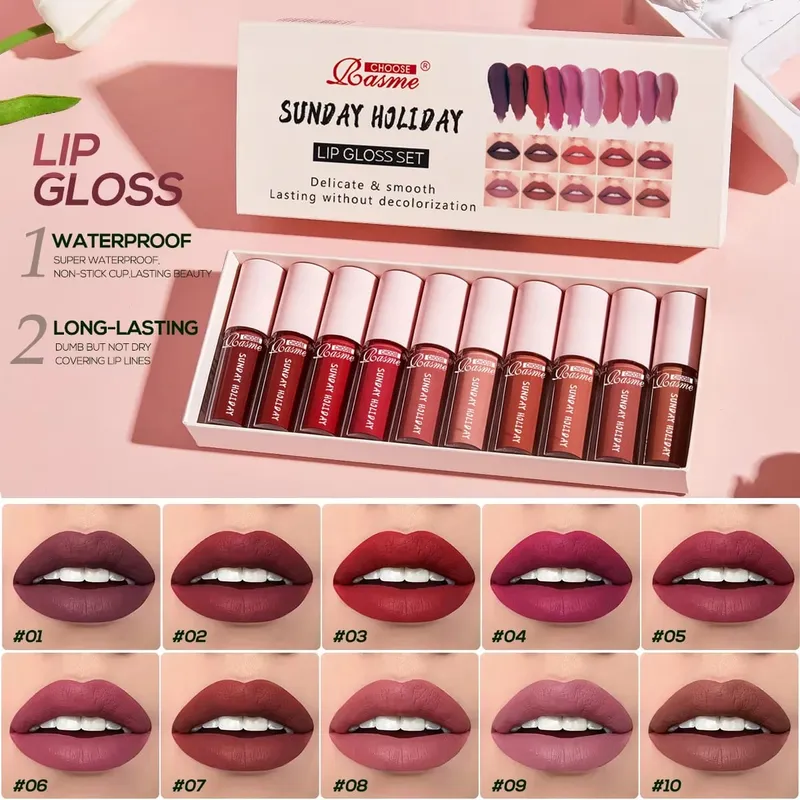 10 Pieces/Set Lip Gloss Velvet Lipstick: Waterproof and Long-Lasting Lip Gloss Women's Moisturizing Set Valentine's Day Gift — image 5