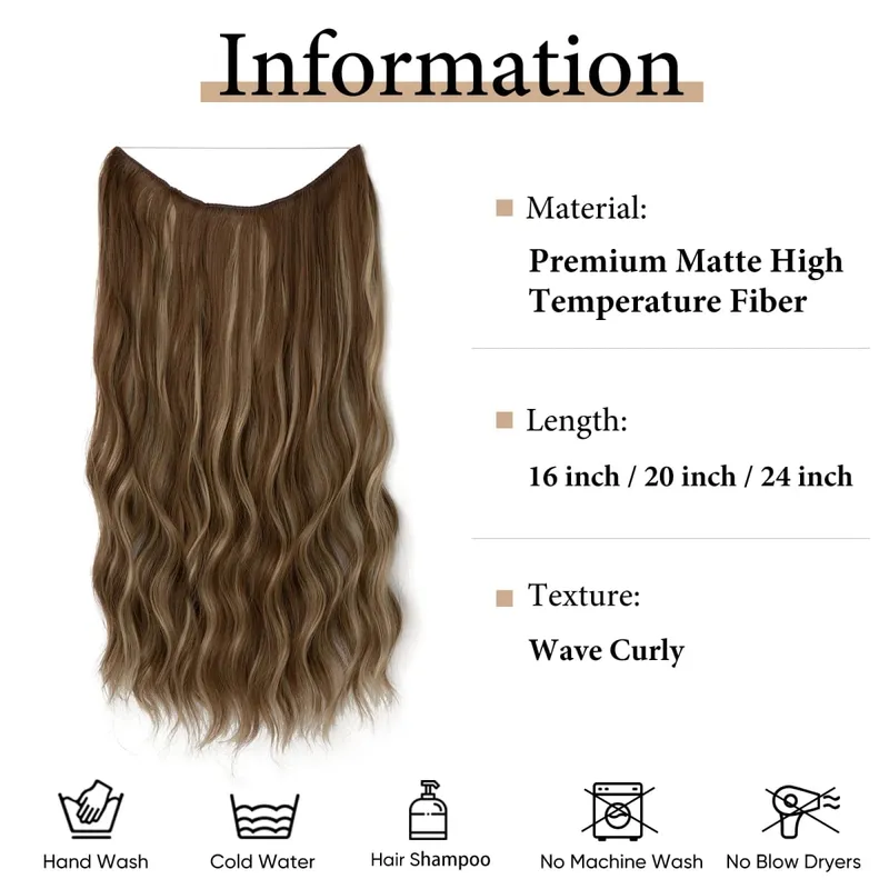 Synthetic Wave Invisible Clip in Hair Extensions Fish Line Ombre Natural Blonde Hairpiece Fake Hair Piece For Woman — image 3