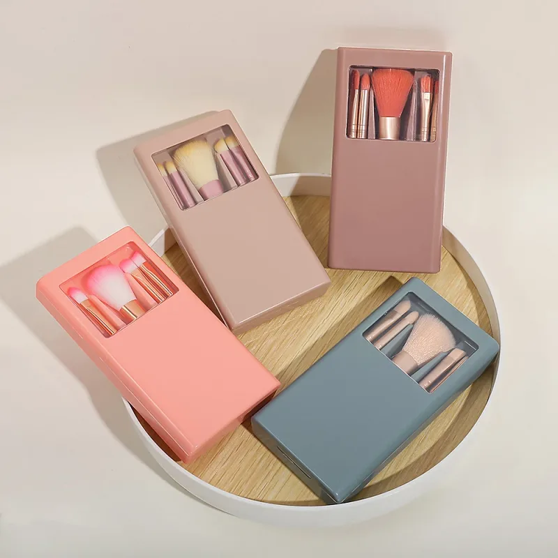 Bærbart mini makeup børste sæt med spejl etui 5 stk rejse makeup børster til foundation øjenskygge concealer — image 4
