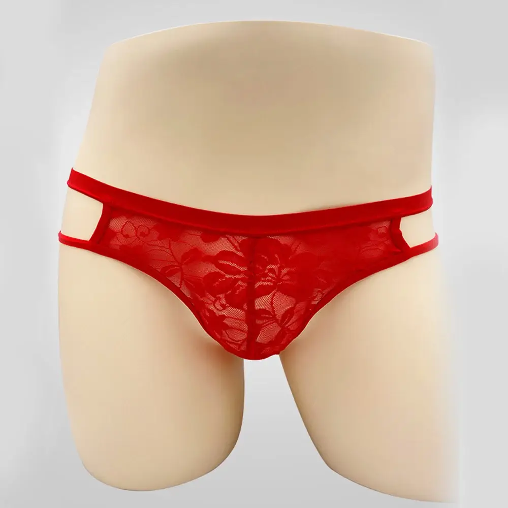 Intimo sexy Perizoma da uomo Lingerie esotica Mutandine Custodia in pizzo trasparente Scava fuori motivo floreale in pizzo Cintura regolabile — image 2