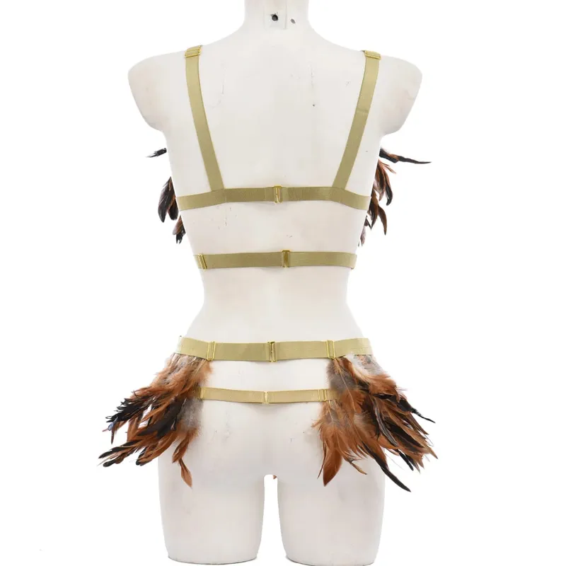 Gothic Elastik Body Harness Cage Bra Hollow Laraskan Set Pakaian Dalam Seksi Punk Halloween Feather Performance Pakaian Bondage Harness — image 5